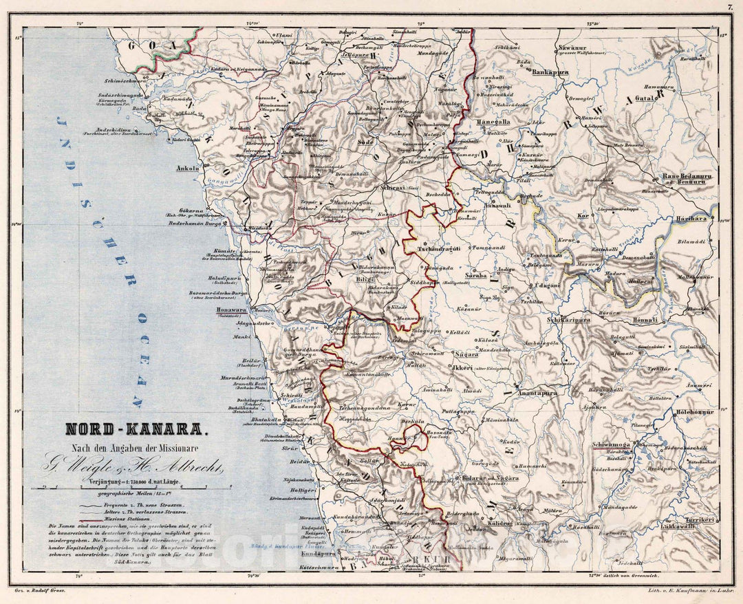 Historic Map : India, Religious Atlas Map, Nord-Kanara. (North Kanara, India.) 1859 , Vintage Wall Art