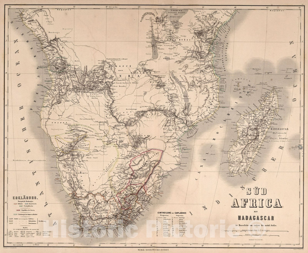 Historic Map : South Africa, SouthernSud Africa 1866 , Vintage Wall Art