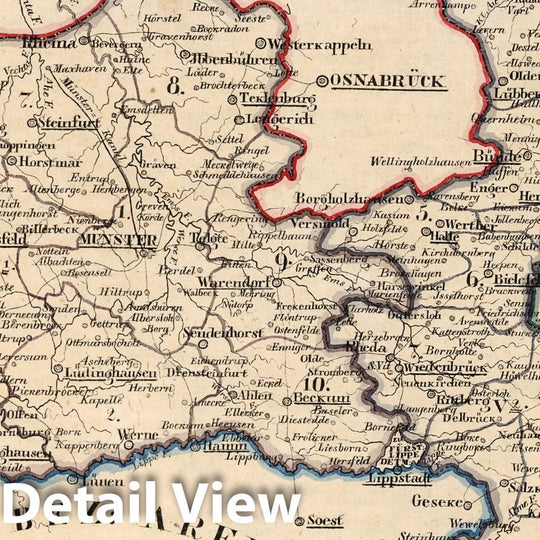 Historic Map : Prussia , Germany, V.2:6-10:X. Preussen. V. Prov: Westphalen. Reg: Bez: 1. Munster. Reg: Bez: 2. Minden 1825 , Vintage Wall Art