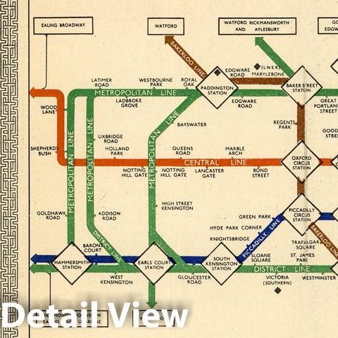 Historic Map : Railway Map. London Underground Transport. Interchange Stations Central Area, 1938 - Vintage Wall Art