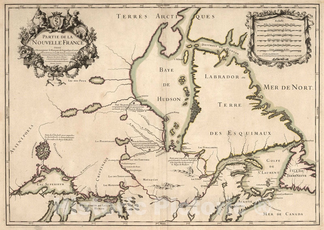 Historic Map : Canada,Partie de la Nouvelle France. 1695 , Vintage Wall Art