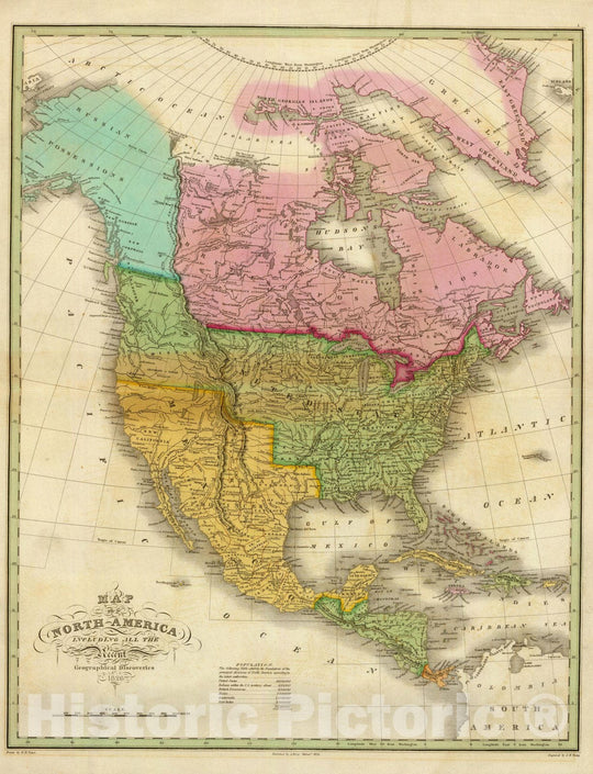 Historic Map : Map of North America Including All The Recent Geographical Discoveries, 1826 - Vintage Wall Art