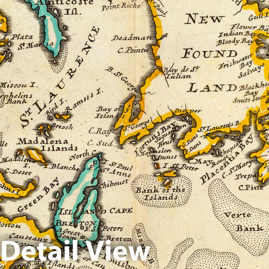 Historic Map : World Atlas Map, New Found Land, St. Laurence Bay, Acadia, New Scotland. 1736 - Vintage Wall Art