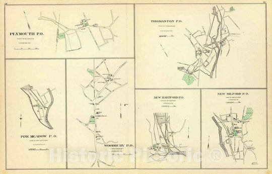 Historic Map : Plymouth (Conn.), Connecticut, State Atlas Map, Thomaston P.O. 1893 , Vintage Wall Art