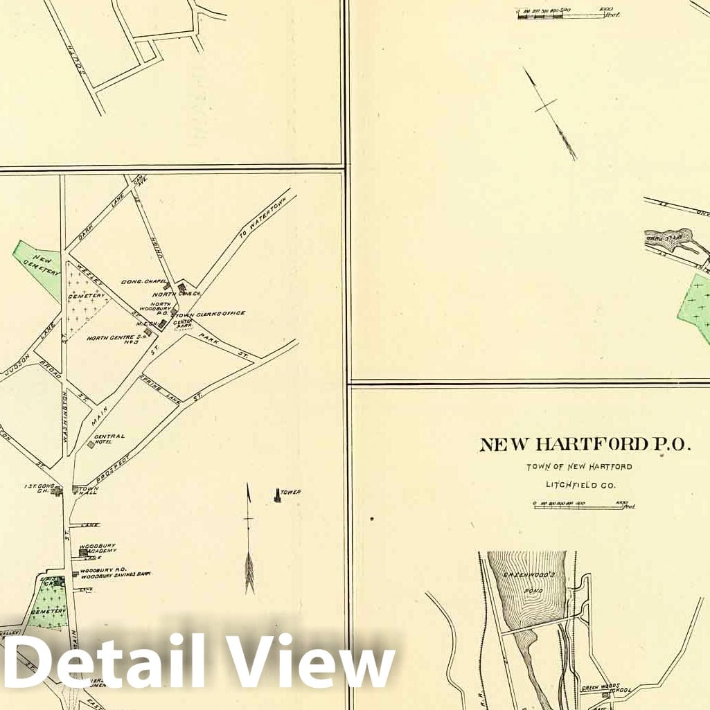 Historic Map : Plymouth (Conn.), Connecticut, State Atlas Map, Thomaston P.O. 1893 , Vintage Wall Art