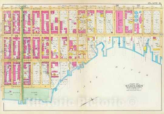 Historic Map : Manhattan Fire Insurance City Atlas Map, Pl. 31: wards 12, 19. 1891 - Vintage Wall Art