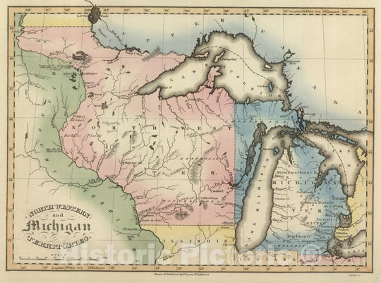 Historic Map : World Atlas Map, North Western and MichiganTerritories. 1817 - Vintage Wall Art