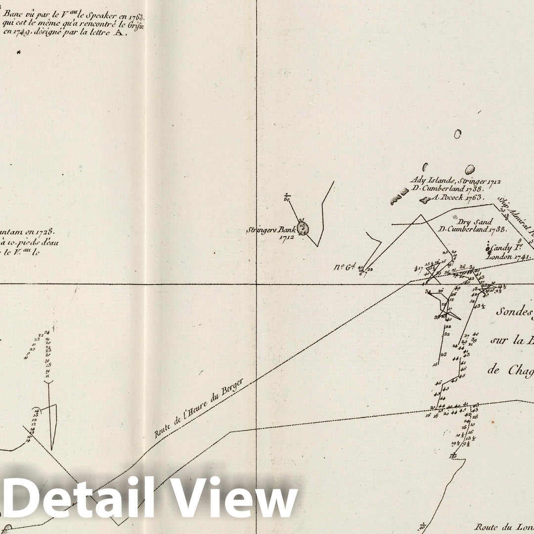 Historic Map : British Indian Ocean TerritoryCarte des Isles det Bancs Nommes Adu et Candu, Chagas, ca. 1804 , Vintage Wall Art