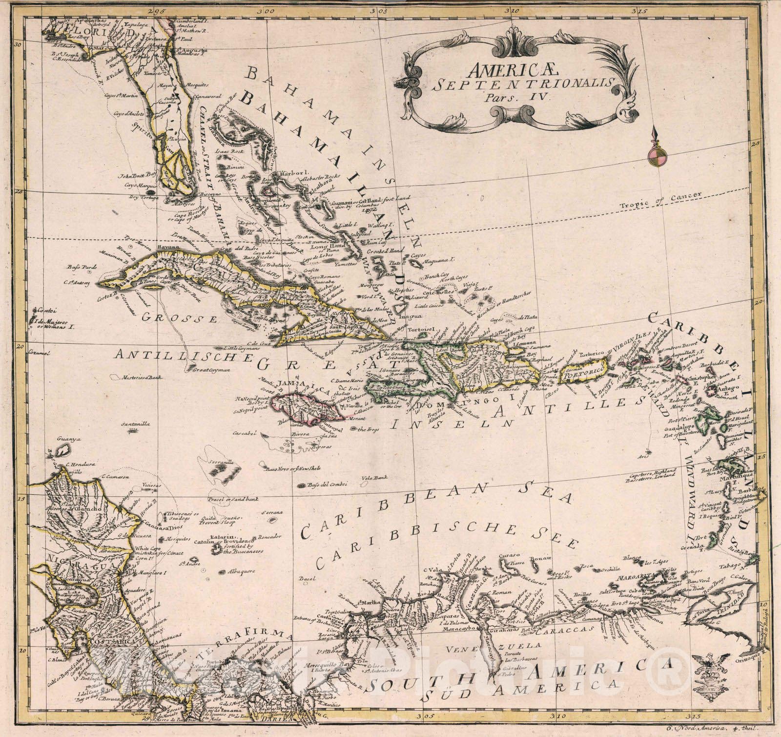 Historic Wall Map : Caribbean, North AmericaAmericae septentrionalis pars IV 1753 , Vintage Wall Art