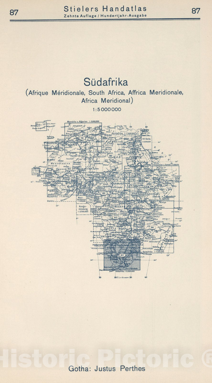 Historic Map : Index Map: 87. Sudafrika. South Africa, 1925 - Vintage Wall Art