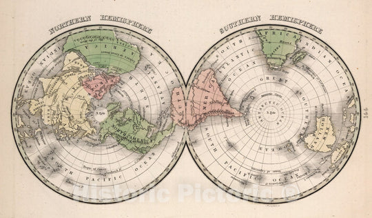 Historic Map : World Atlas Map, Northern and Southern Hemispheres 1838 - Vintage Wall Art