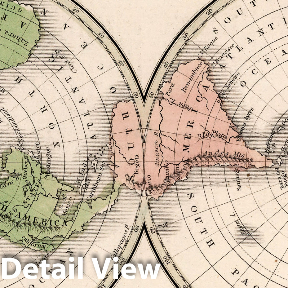 Historic Map : World Atlas Map, Northern and Southern Hemispheres 1838 - Vintage Wall Art