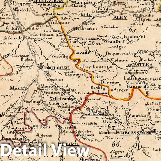 Historic Map : France, V.1:1-5: I: Frankreich. DEP: 62. Des Tarn und der Garonne. 63. Der Oberen Garonne. 64. Der Arriege. 66. Der Aude. 68. Des Tarn 1825 , Vintage Wall Art