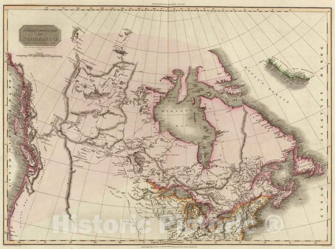 Historic Map : World Atlas Map, British Possessions in North America. 1814 - Vintage Wall Art