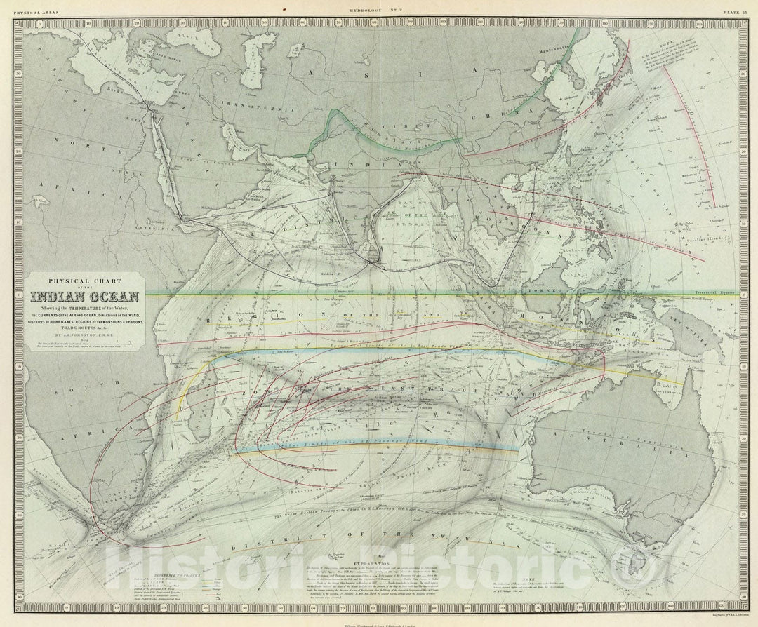 Historic Map : Physical Atlas Map, Indian Ocean. 1856 - Vintage Wall Art