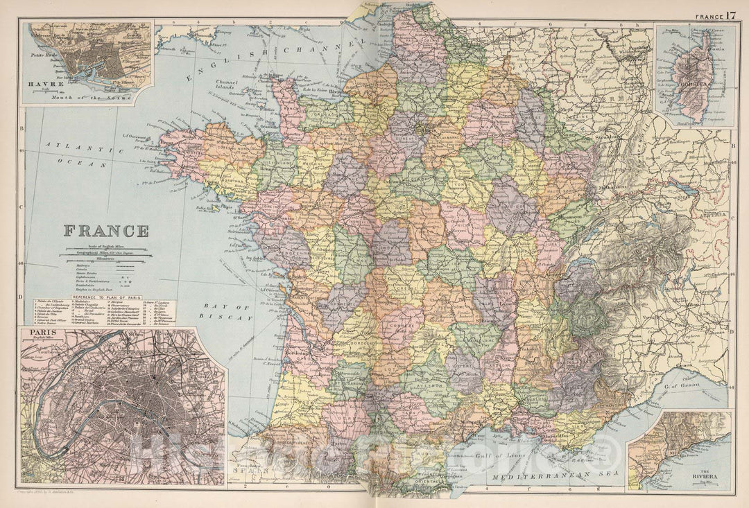 Historic Map : World Atlas Map, France 17 1892 - Vintage Wall Art