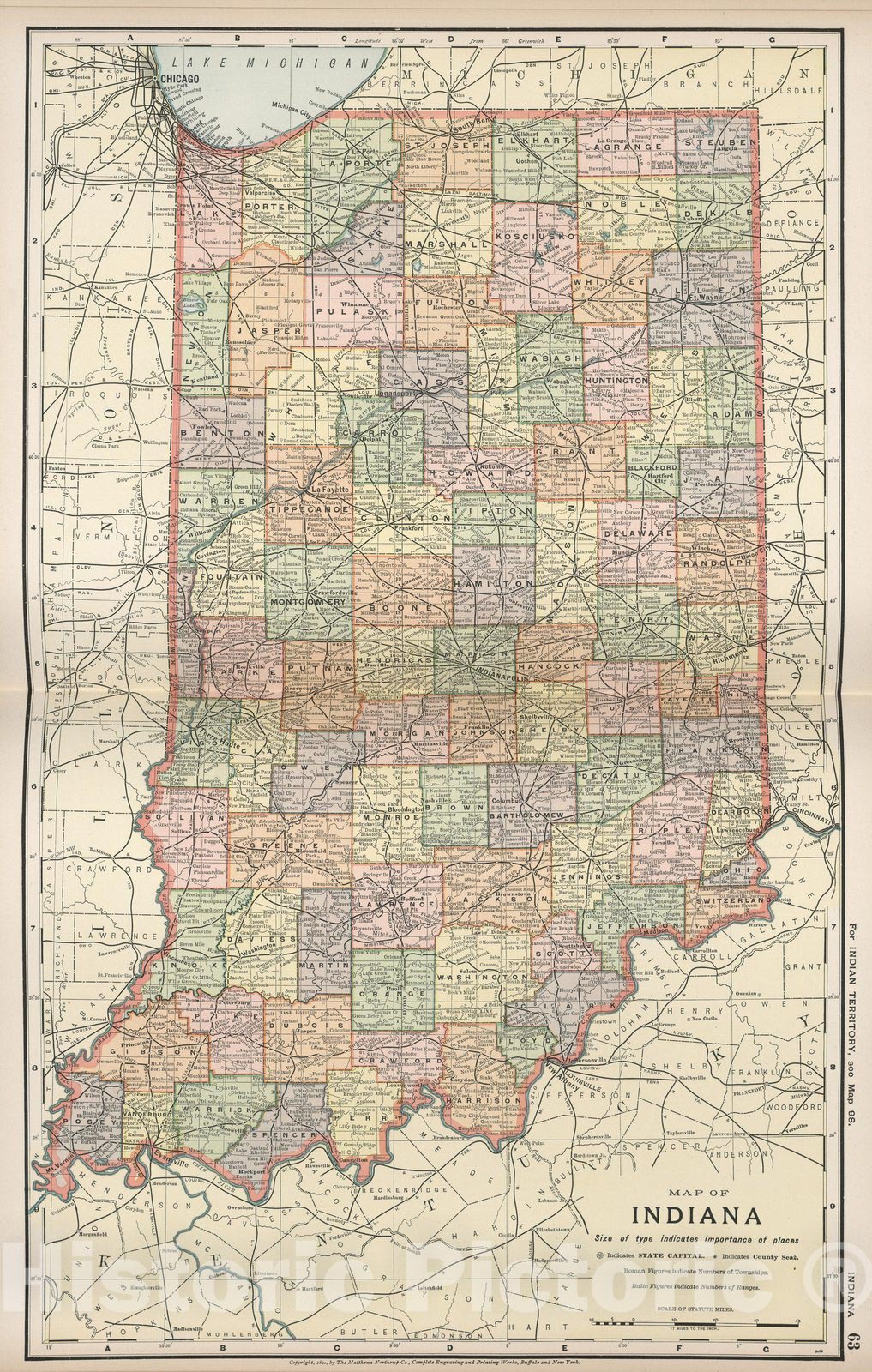 Historic Map : Map of Indiana, 1891 - Vintage Wall Art