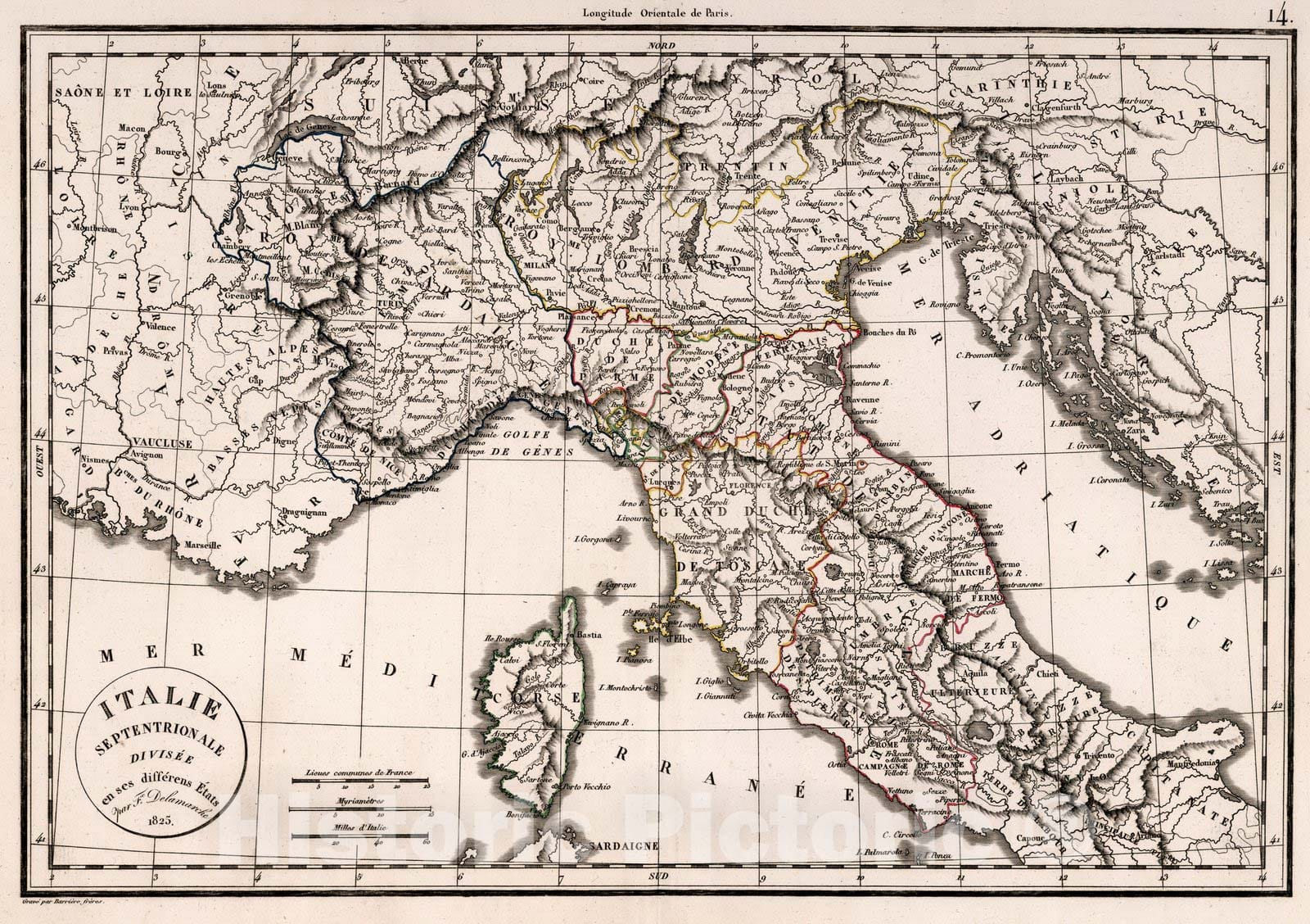 Historic Map : Croatia,Italie Septentrionale Divisee en ses Differens Stats 1825. 1825 , Vintage Wall Art