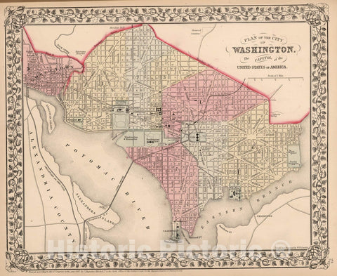 Historic Map : World Atlas Map, Plan of the City of Washington. The Capital of the United States of America 1868 - Vintage Wall Art