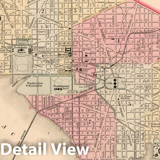 Historic Map : World Atlas Map, Plan of the City of Washington. The Capital of the United States of America 1868 - Vintage Wall Art