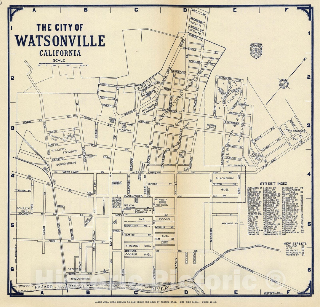 Historic Map : State Atlas Map, City of Watsonville, California. 1938 - Vintage Wall Art