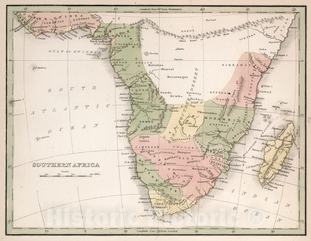 Historic Map : World Atlas Map, Southern Africa 1838 - Vintage Wall Art