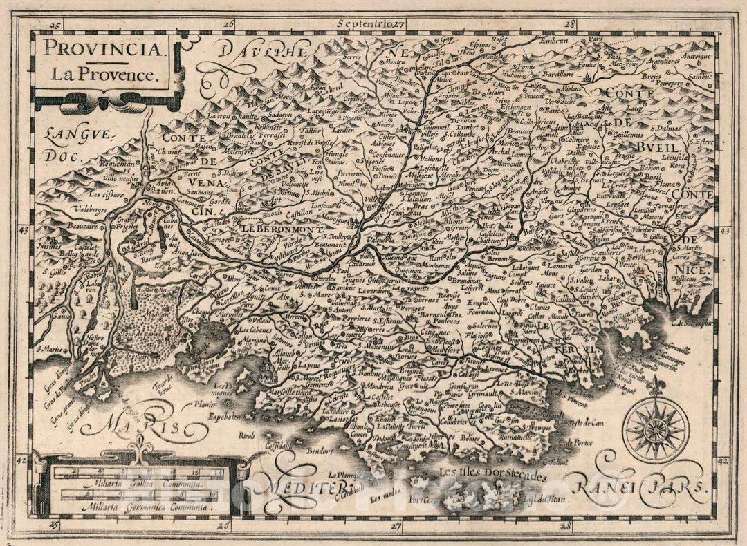 Historic Map : France,Provincia : La Provence 1636 , Vintage Wall Art