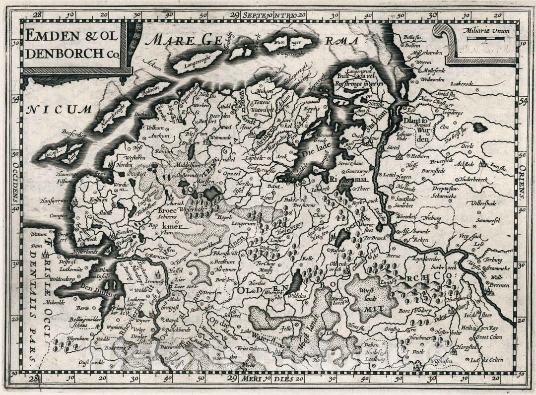 Historic Map : Germany,Emden & Oldenborch Comitatus 1636 , Vintage Wall Art