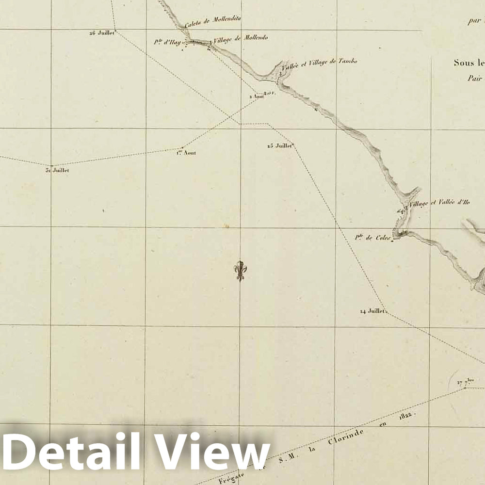 Historic Map : Chile; Peru, Chart Map, Cote, Perou. 1824 , Vintage Wall Art