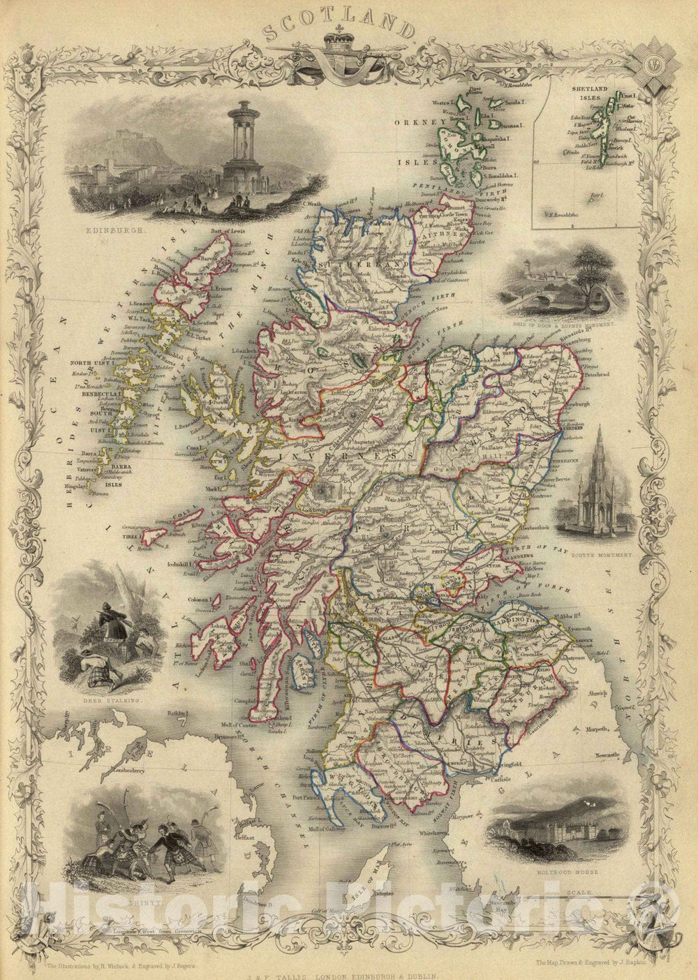 Historic Map : Scotland (with) inset map of the Shetland Islands, 1851 - Vintage Wall Art