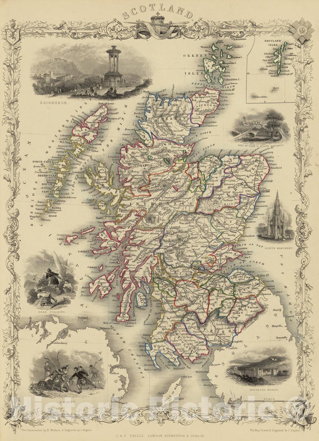 Historic Map : Scotland (with) inset map of the Shetland Islands, 1851 - Vintage Wall Art