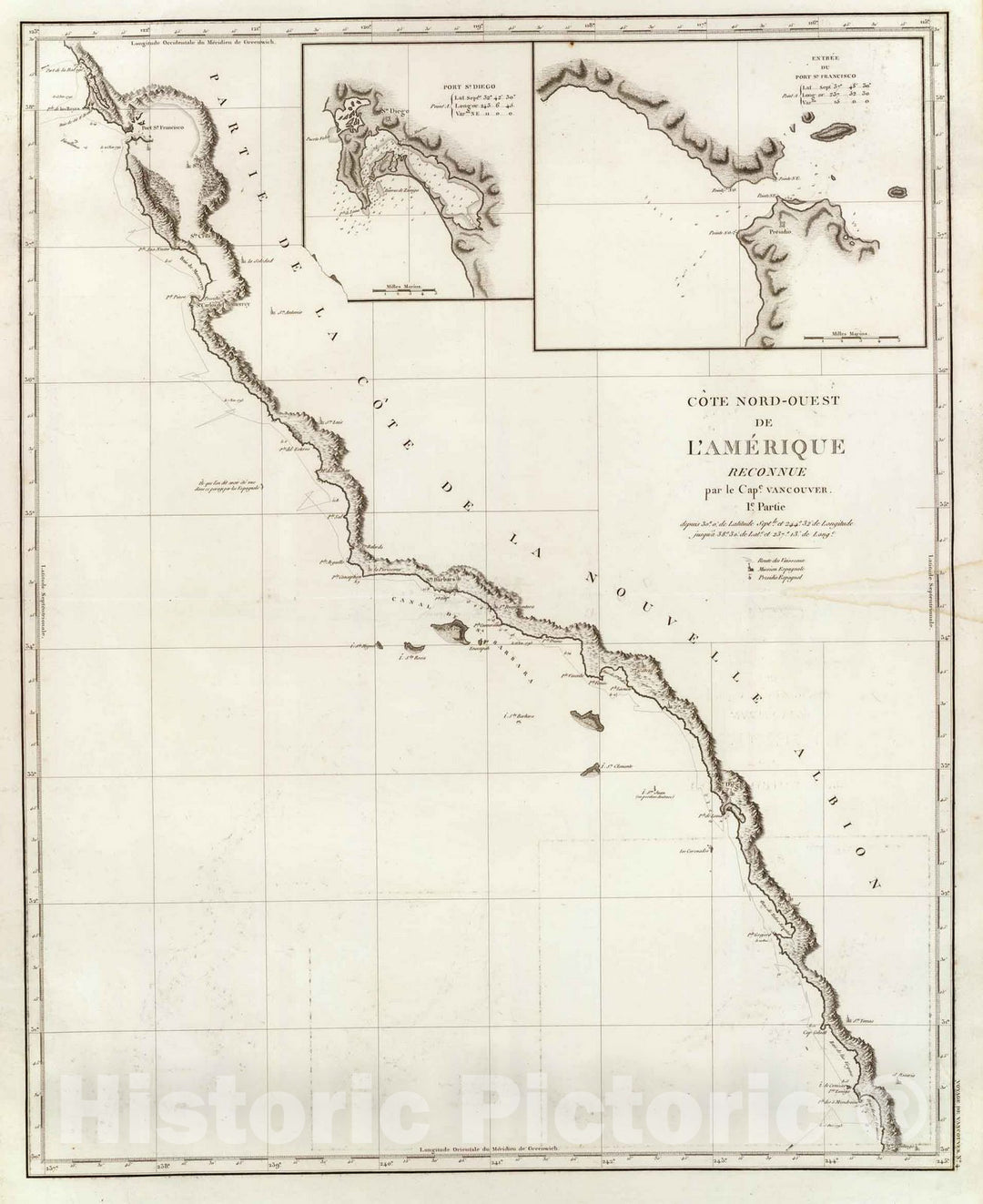 Historic Map : Mexico, California, Baja California (Mexico : State) Chart Atlas Map, Cote NO, l'Amerique 1. 1828 , Vintage Wall Art