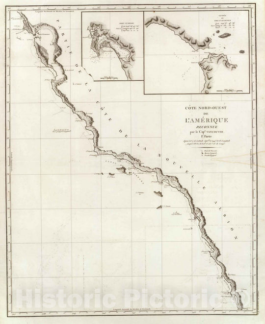 Historic Map : Mexico, California, Baja California (Mexico : State) Chart Atlas Map, Cote NO, l'Amerique 1. 1828 , Vintage Wall Art