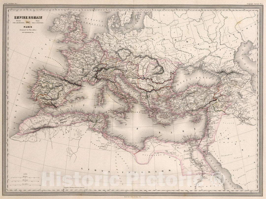 Historic Map : Greece, RomeEmpire Romain. Pl. 4 1862 , Vintage Wall Art