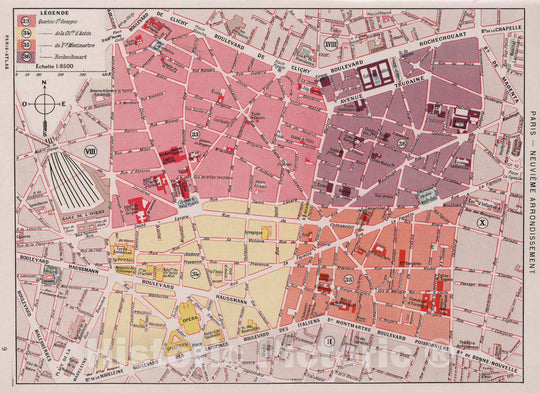 Historic Map : Paris , France, Paris (France), City Atlas Map, Paris - Neuvieme Arrondissement. 1900 , Vintage Wall Art