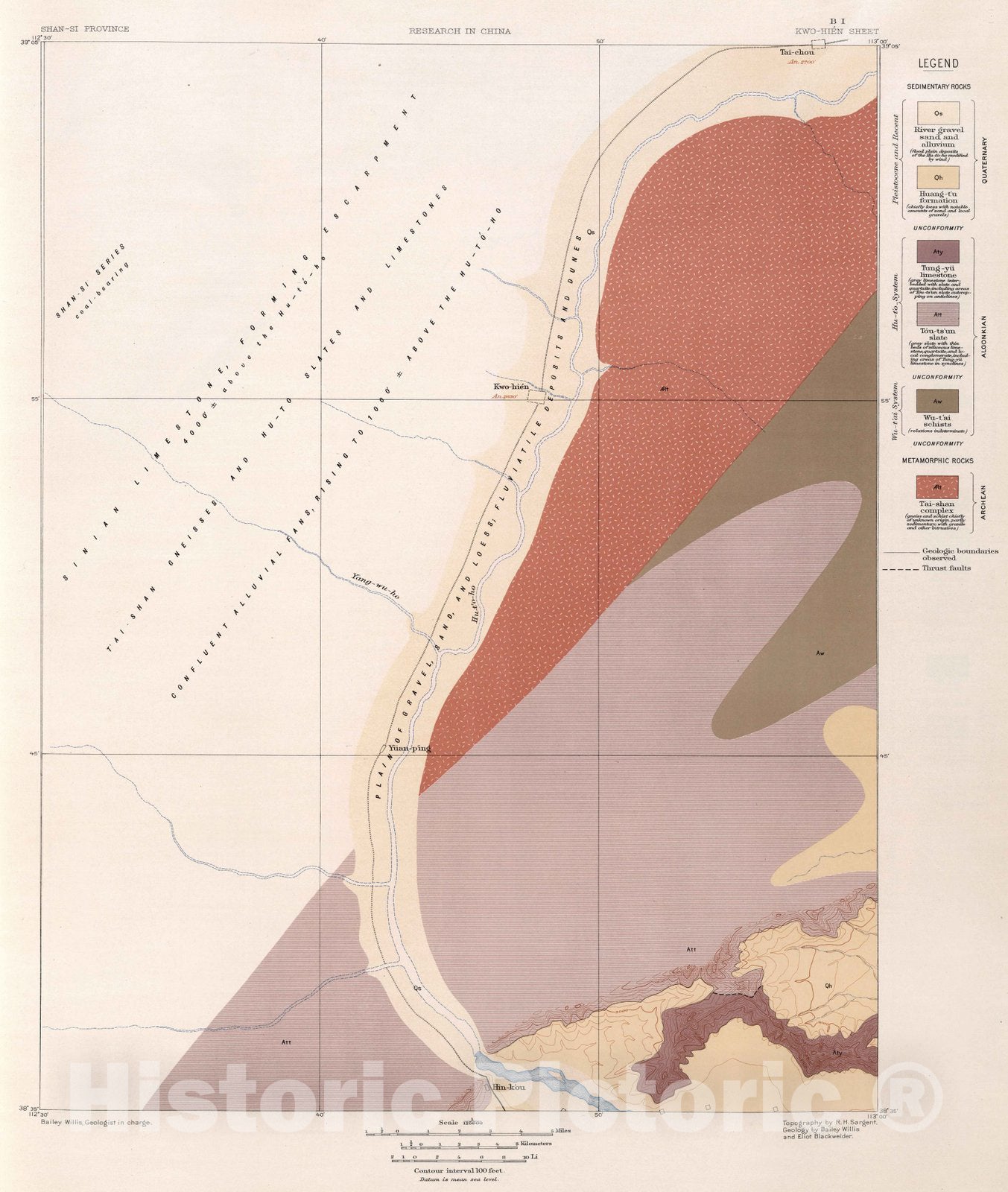 Historic Map : Geologic Atlas Map, B-I. Kwo-Hien Sheet. 1906 - Vintage Wall Art