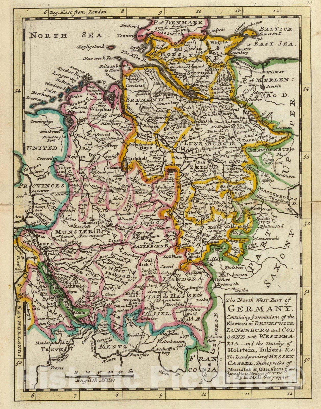 Historic Map : World Atlas Map, The north west part of Germany. 1736 - Vintage Wall Art