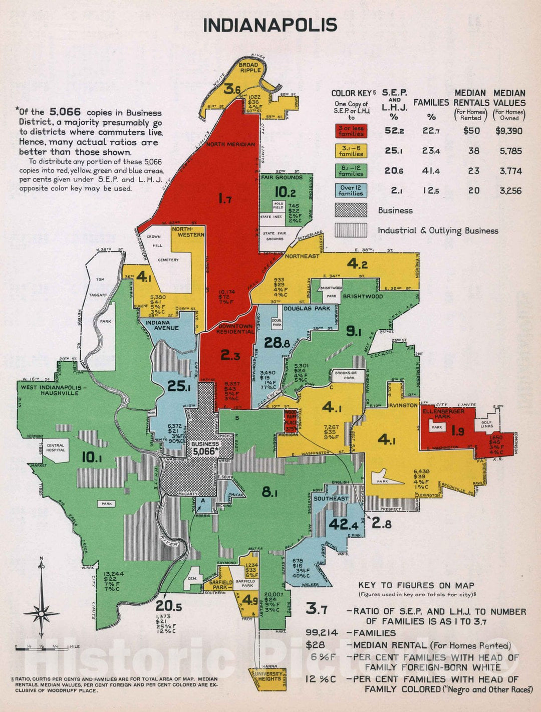 Historic Map : Indianapolis. 1932 - Vintage Wall Art