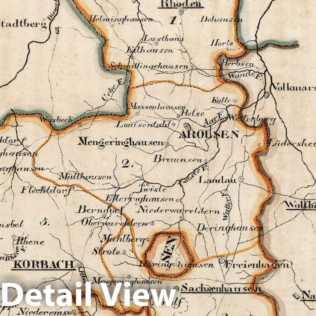 Historic Map : Germany, AtlasMap, V. 2:6-10: VII: XX-XXII. Waldeck. Furstenthum Waldeck. Distrikt 1-6 1825, , Vintage Wall Art