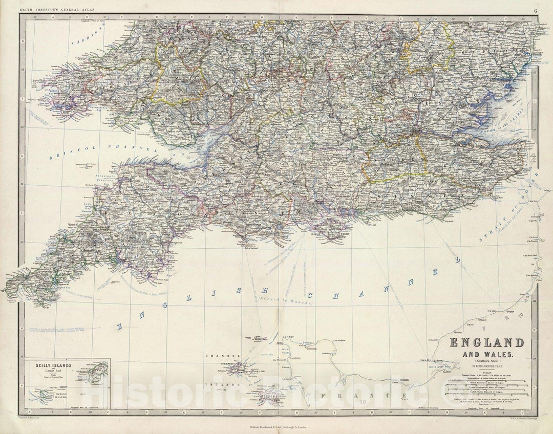 Historic Map : World Atlas Map, England, Wales S. 1861 - Vintage Wall Art