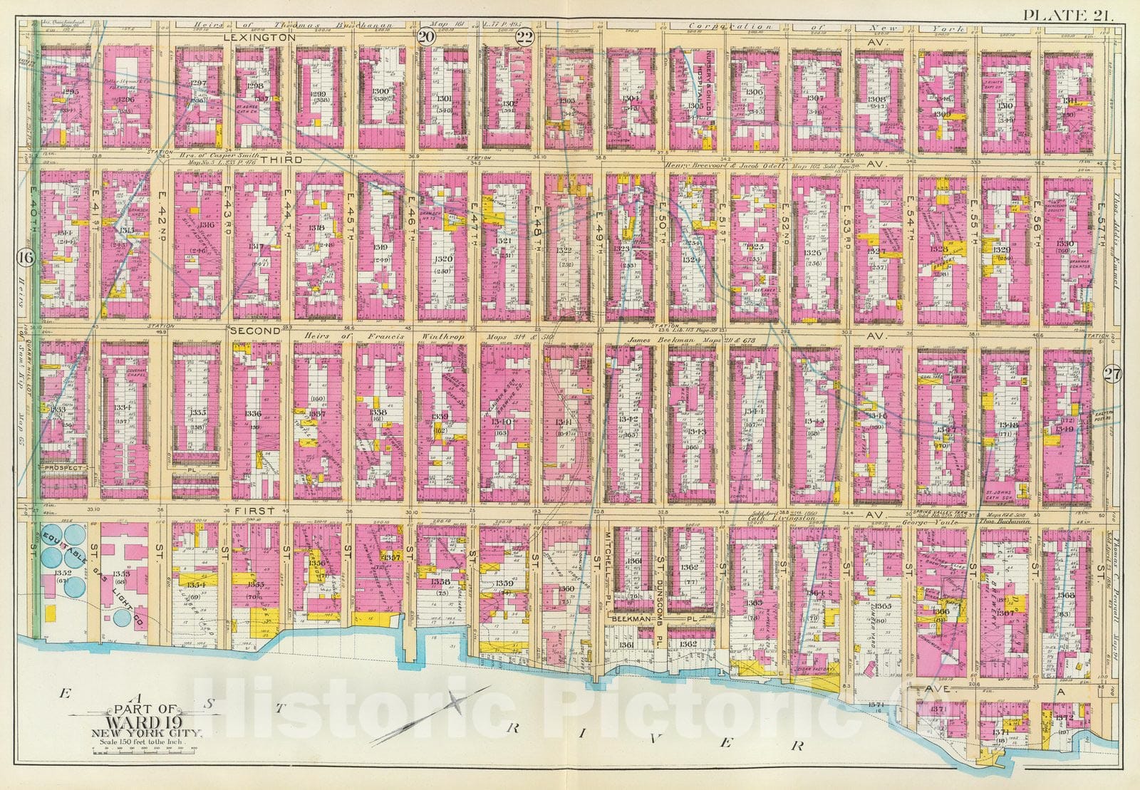 Historic Map : Manhattan Fire Insurance City Atlas Map, Pl. 21: ward 19. 1891 - Vintage Wall Art