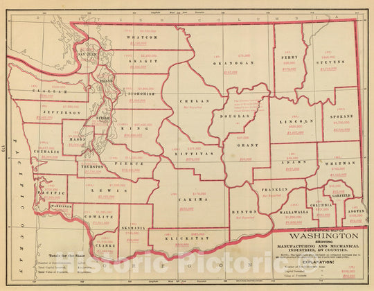 Historic Map : State Atlas Map, Washington mfg, mechanical industries. 1909 - Vintage Wall Art