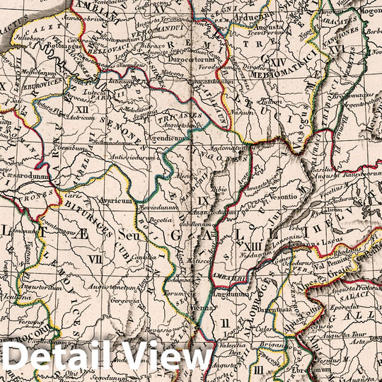 Historic Wall Map : France,Gallae Antiquae in Septem et Decem Provinciis Divisa 1825. 1825 , Vintage Wall Art