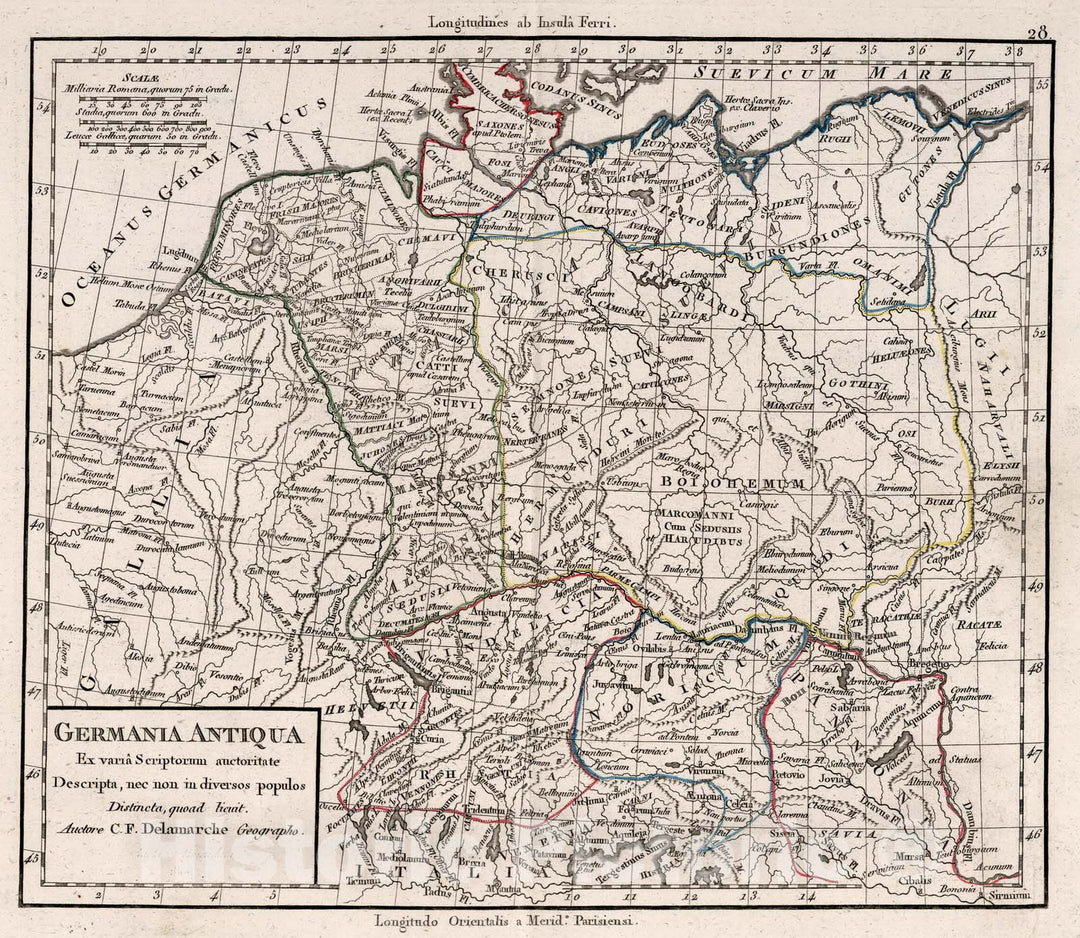 Historic Wall Map : Germany,Germania Antiqua. 1826 , Vintage Wall Art