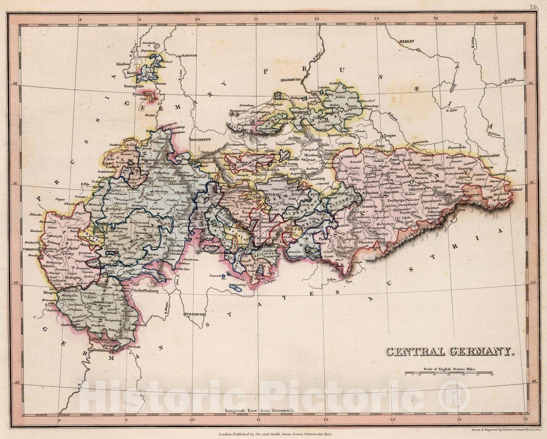 Historic Map : World Atlas Map, Central Germany. 1832 - Vintage Wall Art