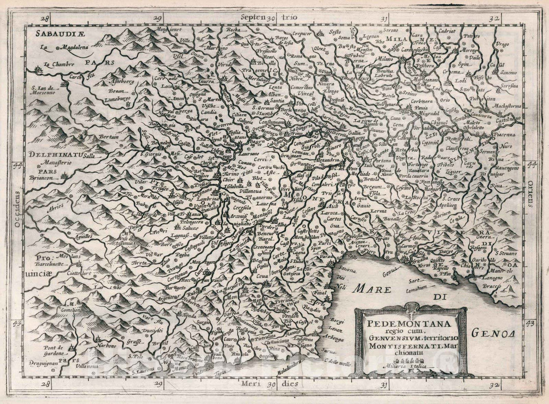 Historic Map : Italy,Pedemontana Regio cum Genvensium Territorio Montisferrati Marchionatu 1636 , Vintage Wall Art