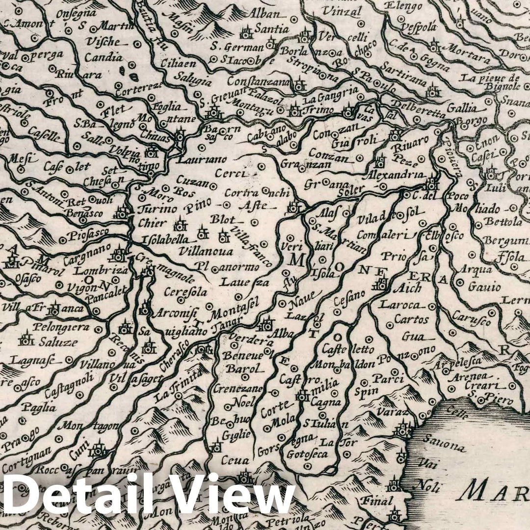 Historic Map : Italy,Pedemontana Regio cum Genvensium Territorio Montisferrati Marchionatu 1636 , Vintage Wall Art