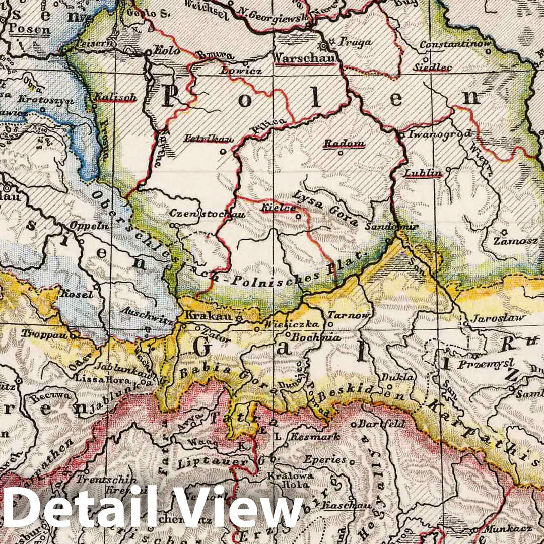 Historic Map : Poland, Carpathians15. Karpathenlaender, Polen und Preussen. Carpathians, Poland and Prussia. 1872 , Vintage Wall Art