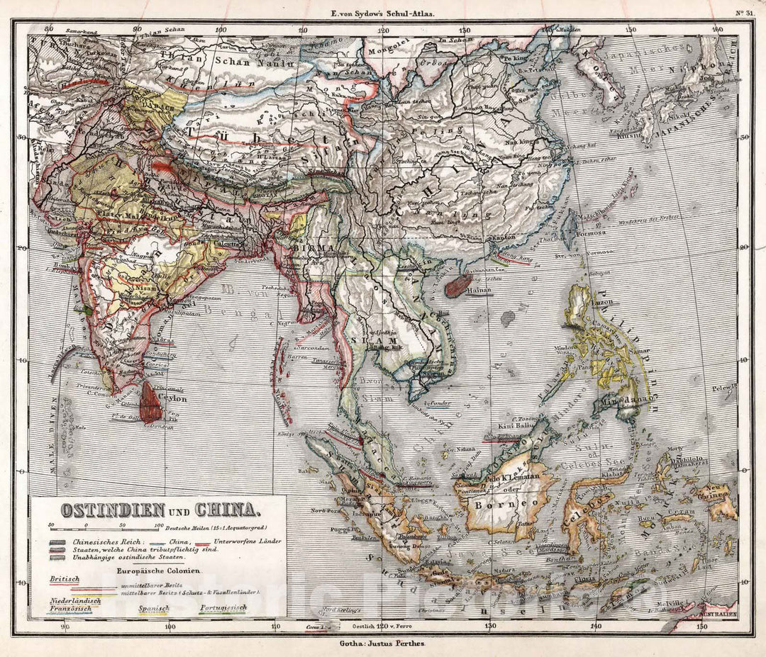 Historic Map : China, , East Indies31. Ostindien und China. East Indies and China. 1872 , Vintage Wall Art