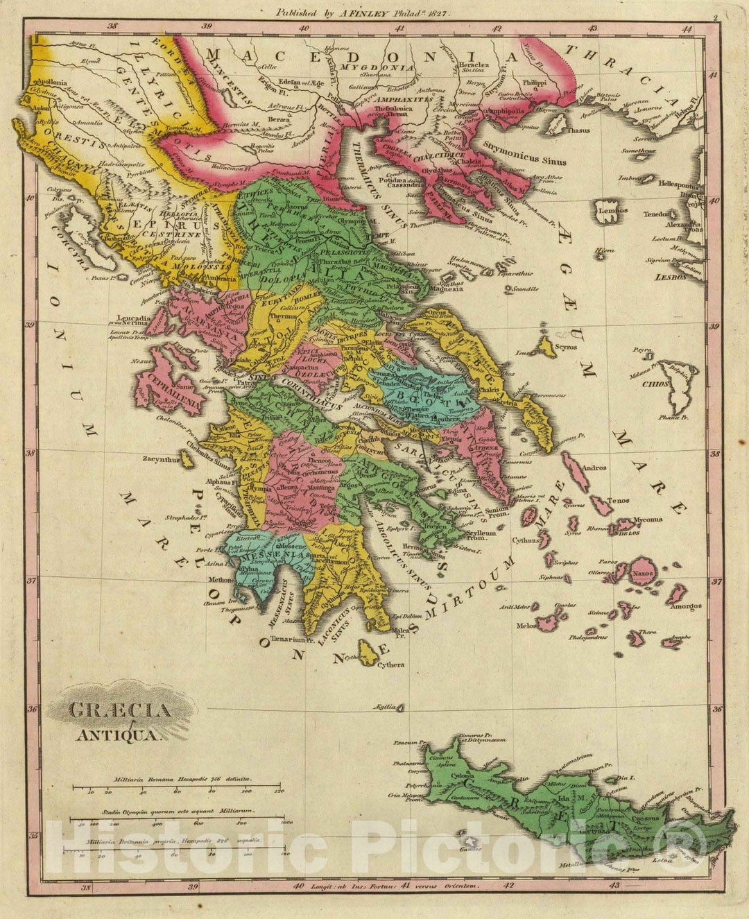 Historic Map : Greece, Classical Atlas Map, Grecia Antiqua. 1831 , Vintage Wall Art